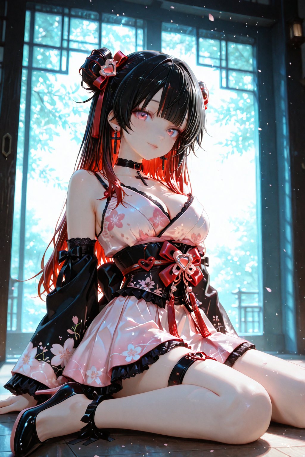 A top-quality,  incredibly exquisite masterpiece,  Tsukino Himeko. A cute gothic-style idol with black hair that gradients...