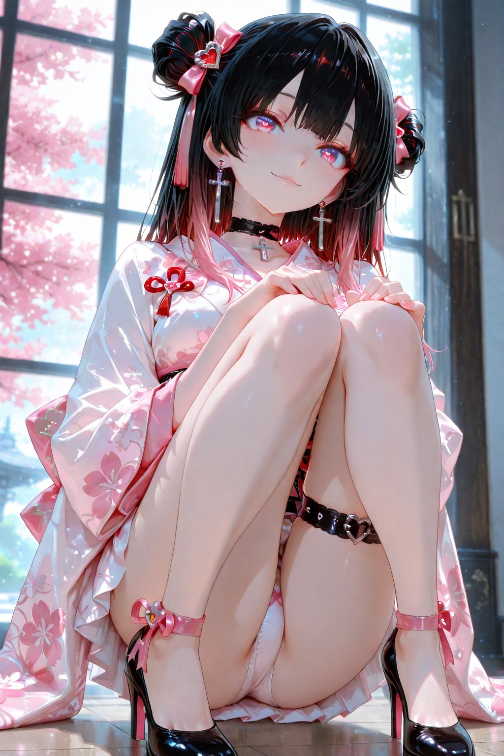 The finest quality,  an incredibly exquisite masterpiece,  Tsukino Himeko. Black hair with pink-to-red gradient tips on Te...