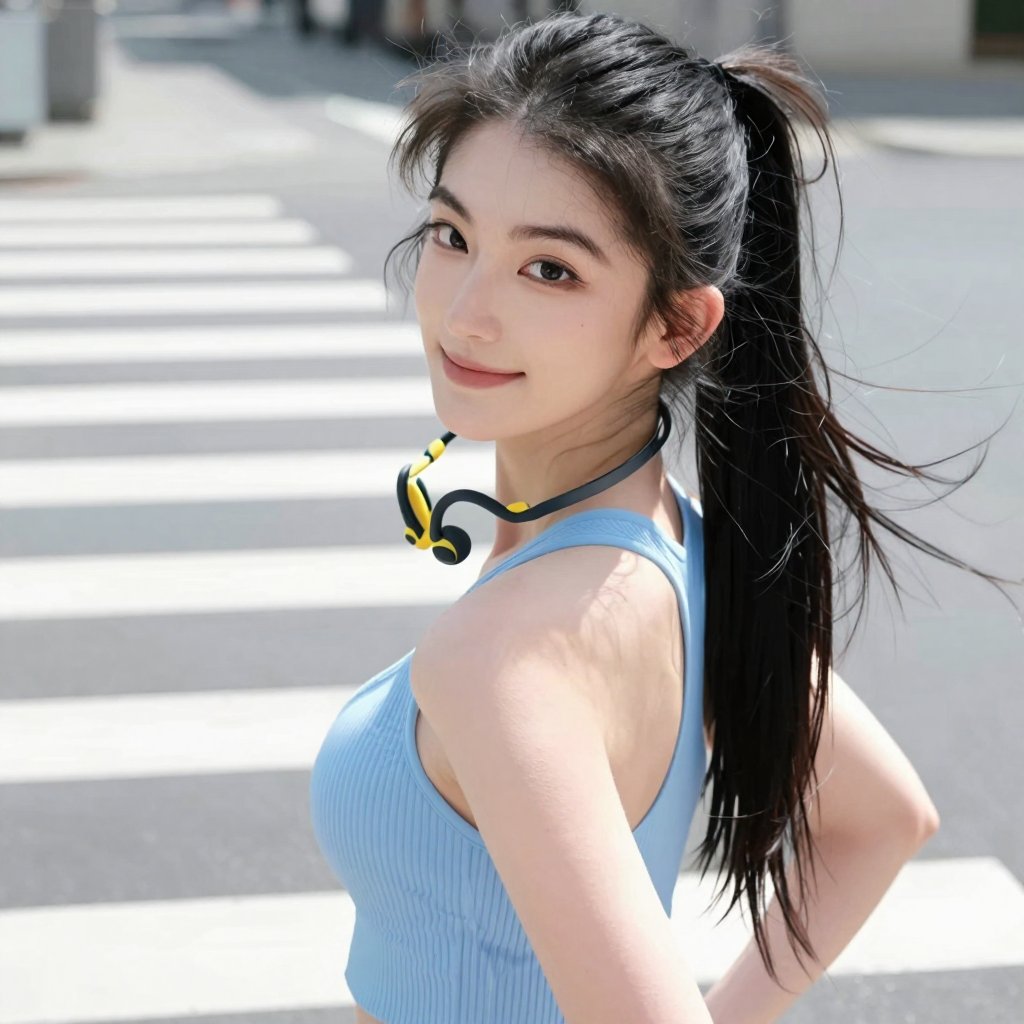 Asian woman,  画面中心是一位留着黑色长发并扎成高马尾的年轻女性,  她身姿轻盈 by 北落南鱼 on Tensor.Art