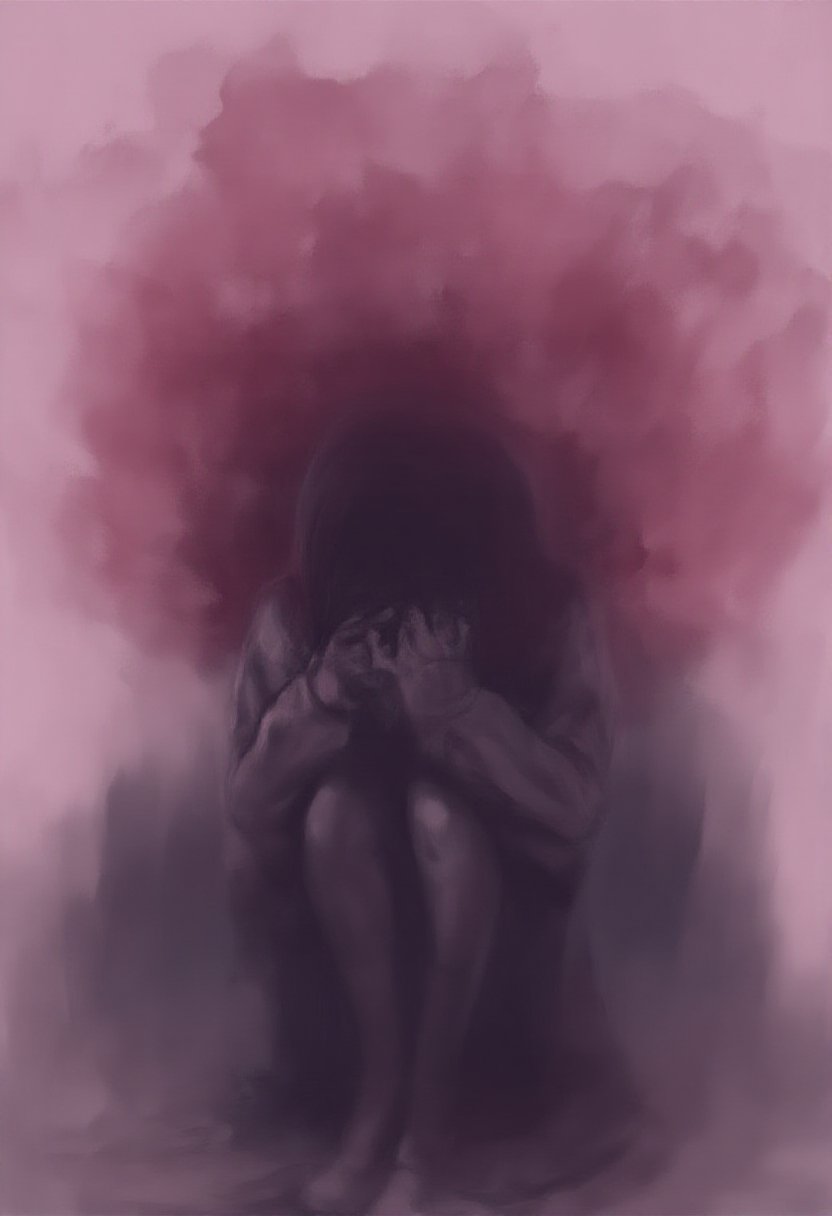 softwatercolor,  a raw,  emotional depiction of a woman seated with her elbows resting on her knees by riiwa on Tensor.Art