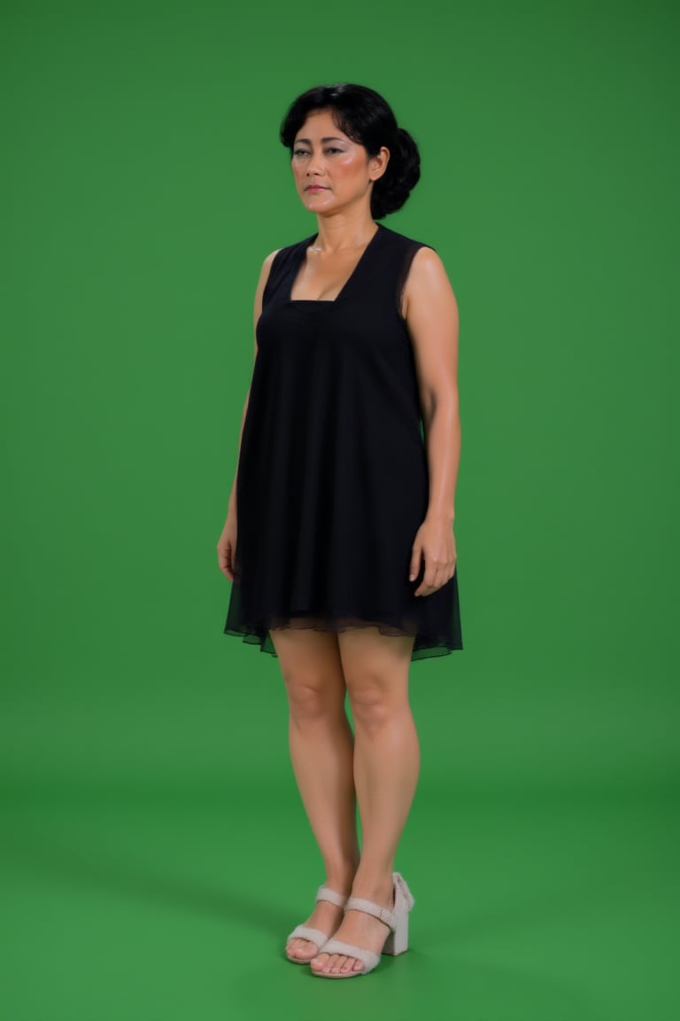 1girl ZZNA Photograph of an Asian woman with medium skin tone and straight black hair in a ponytail. She stands side profi...