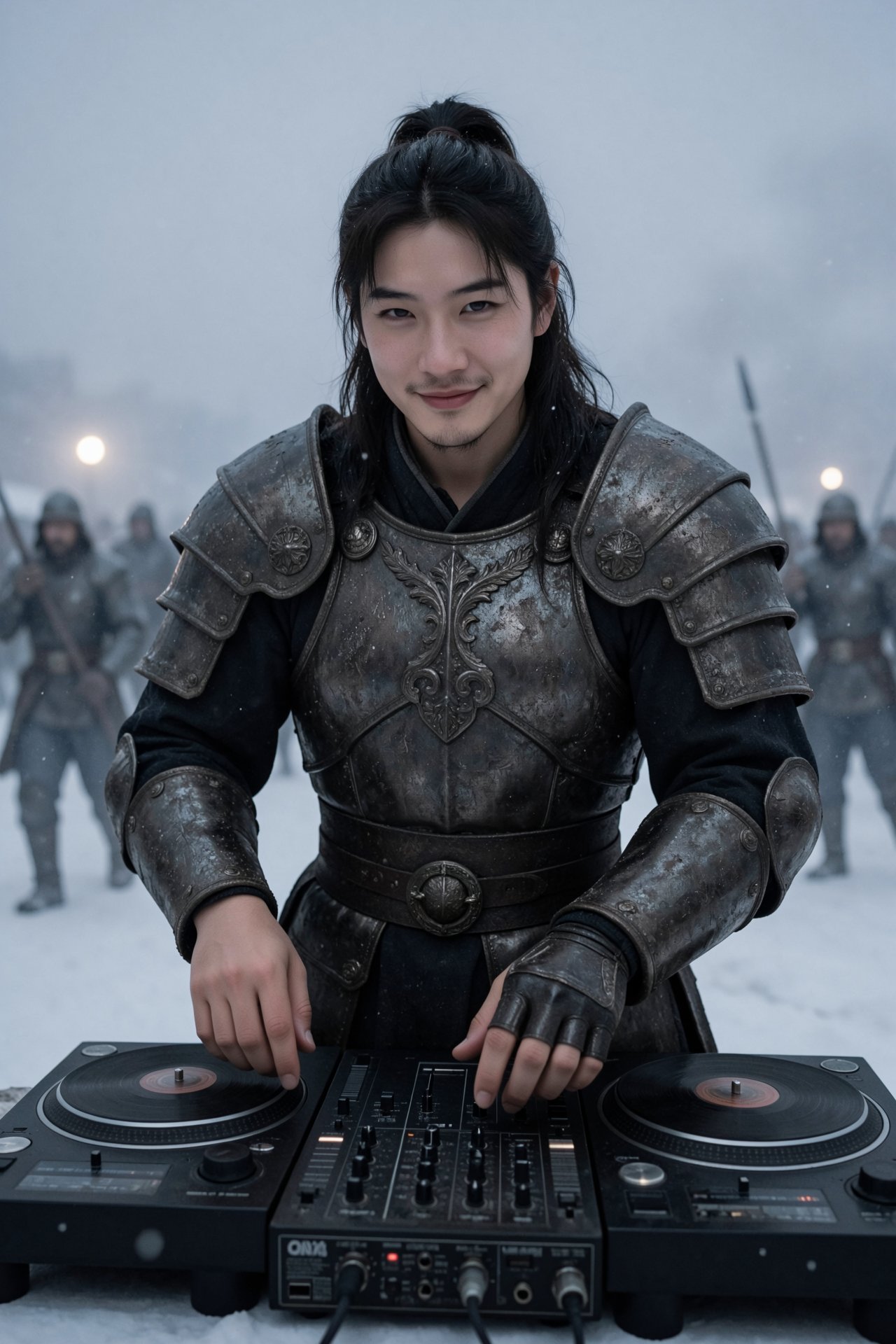 A Three Kingdoms general in heavy,  mud-stained armor with a relaxed,  cool expression and a slight smirk by RAY3780 on Te...