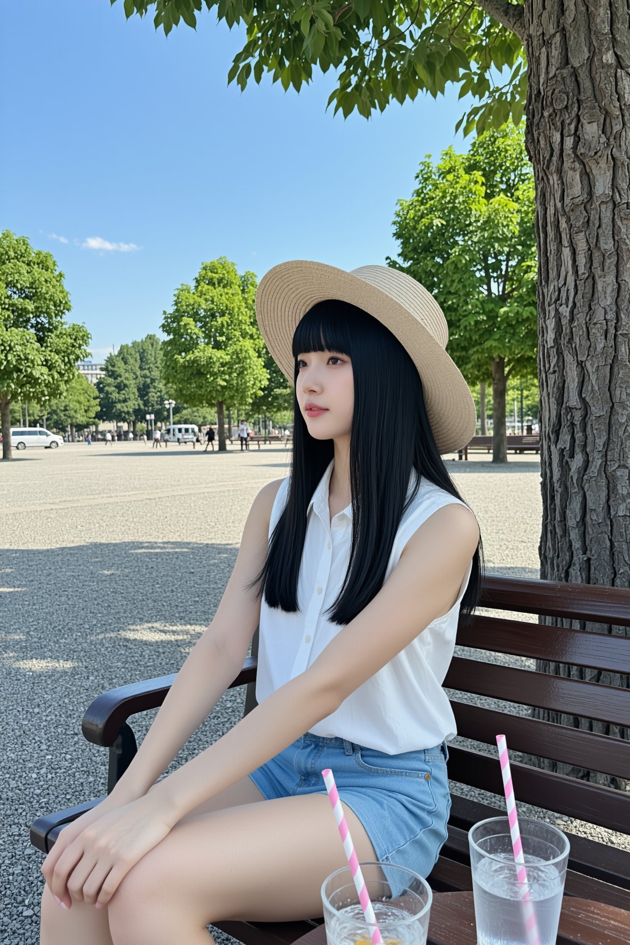 画幅比例 2:3,  主体为一位气质清爽松弛的年轻东亚女性,  造型是乌黑顺滑的齐刘海黑长直 by RAY3780 on Tensor.Art