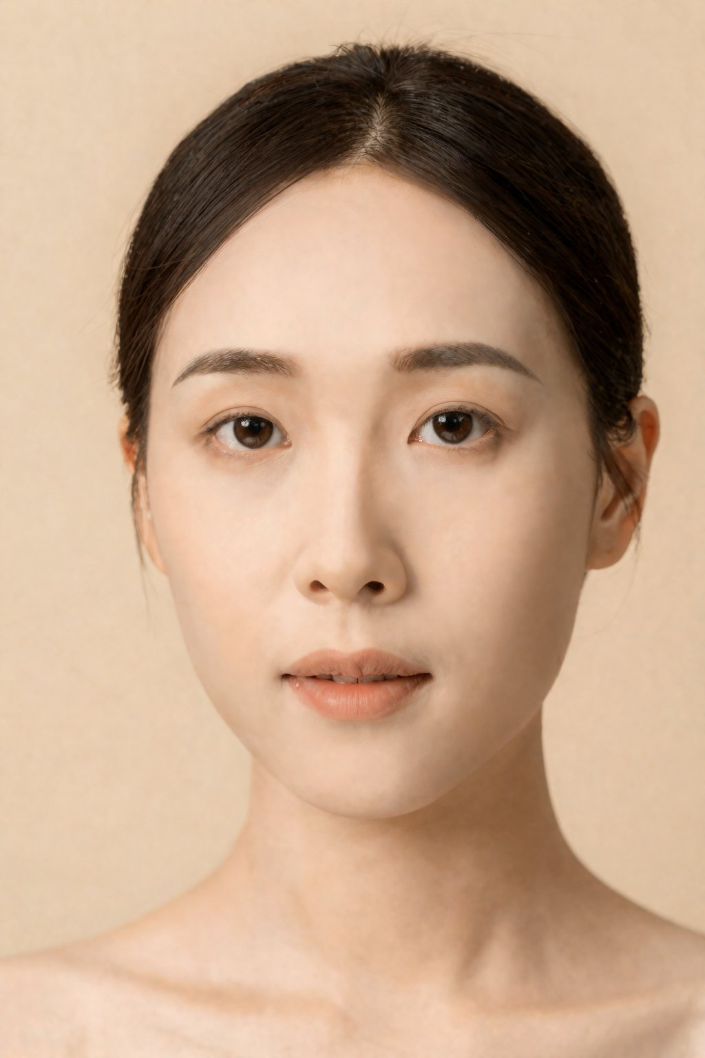 head shot of a woman with a nuetral facial expression on a plain beige background by terry maya soul on Tensor.Art
