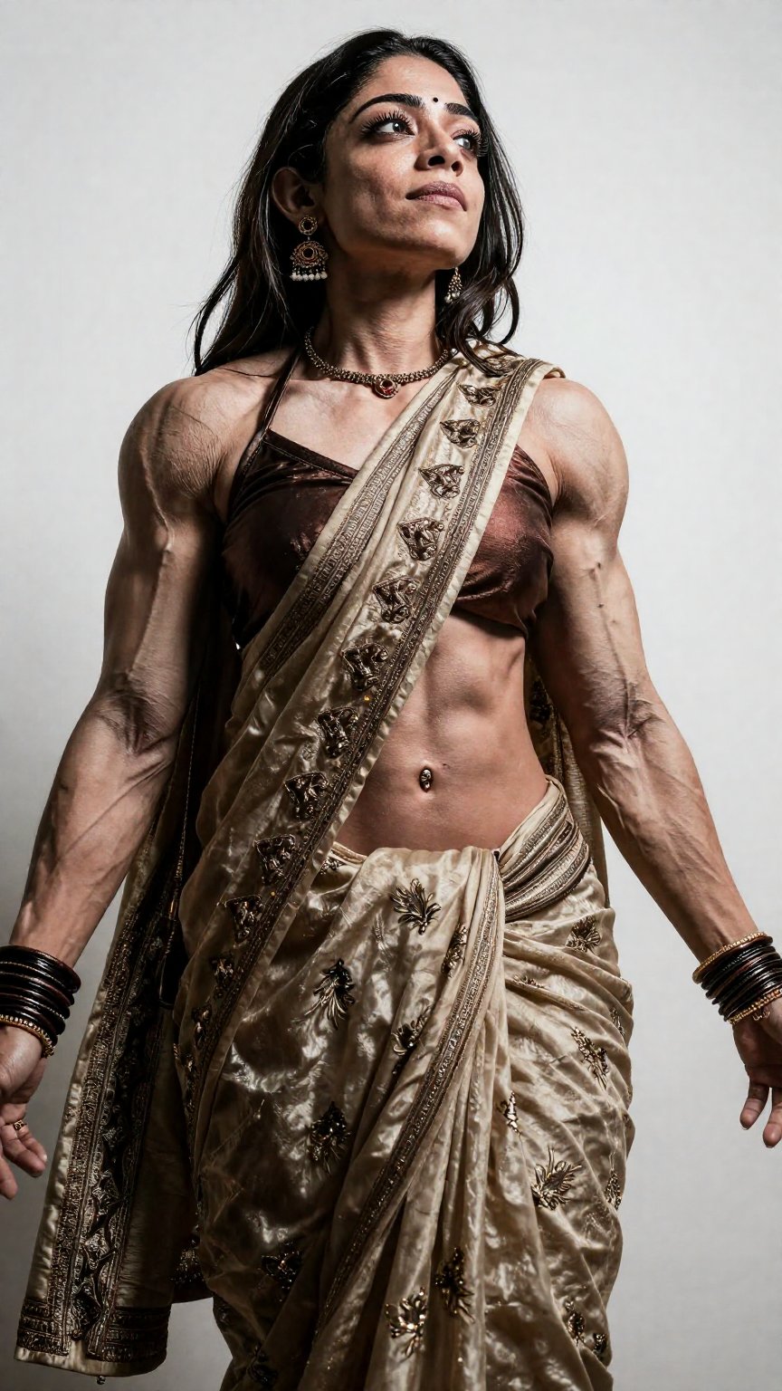 A muscular woman in saree Low angle shot,  extreme muscular fit body,  Muscular by AI factory on Tensor.Art