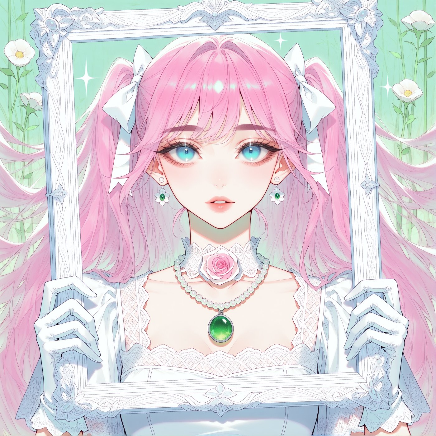 A Japanese shojo manga magazine cover illustration,  composition pastel background with sparkles,  sweet theme throughout....