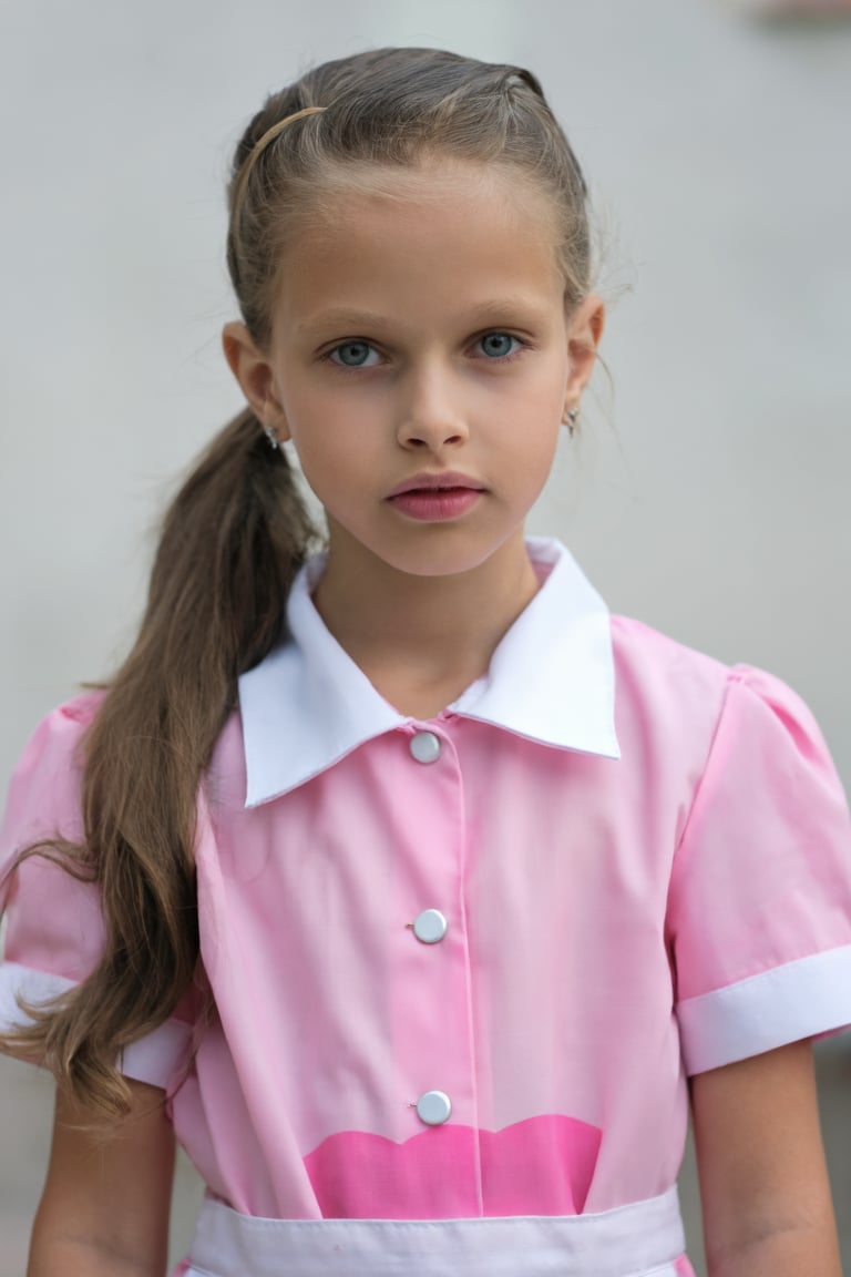 Portrait of a young girl,  KaliceOlesnikova. She is wearing a pink maid uniform,  her hair is in a ponytail. by turnbo on...