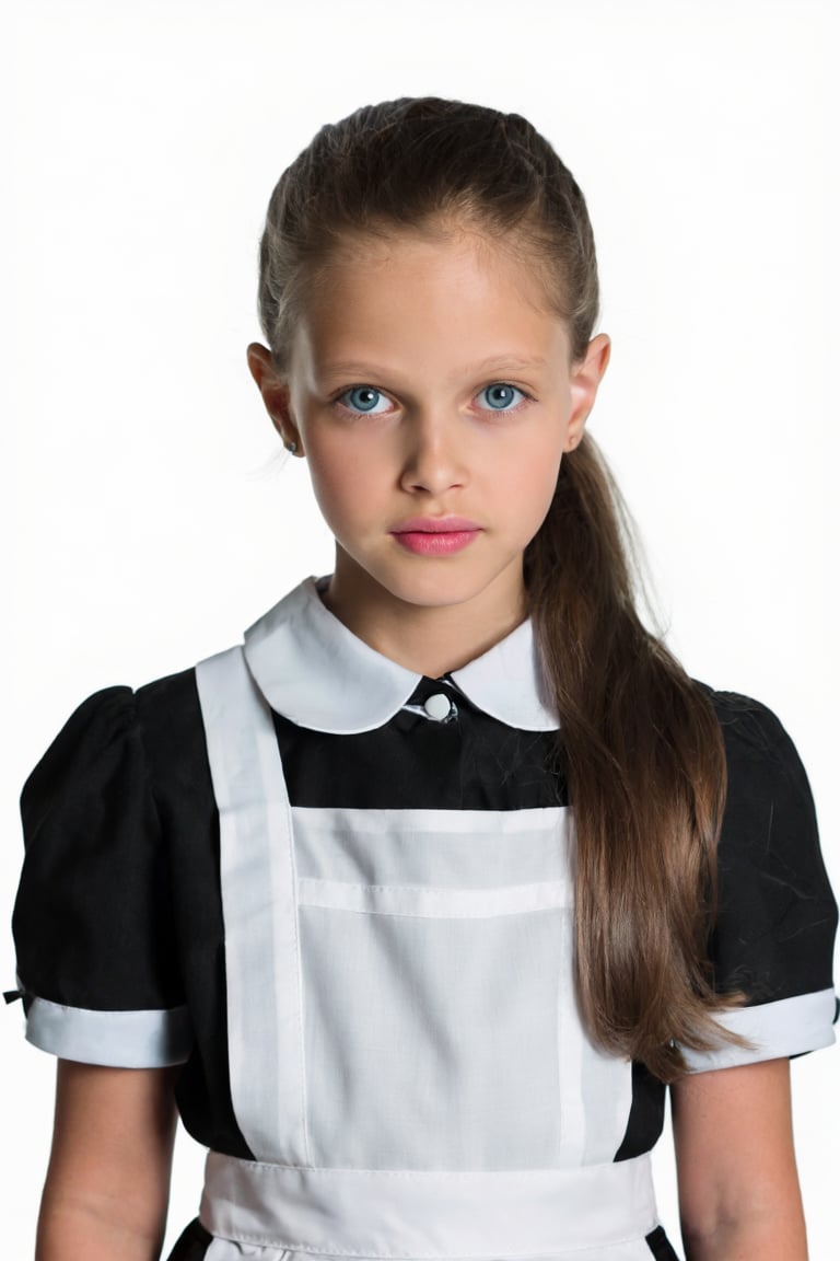Portrait of a young girl,  KaliceOlesnikova. She is wearing a maid uniform,  her hair is in a ponytail. by turnbo on Tenso...