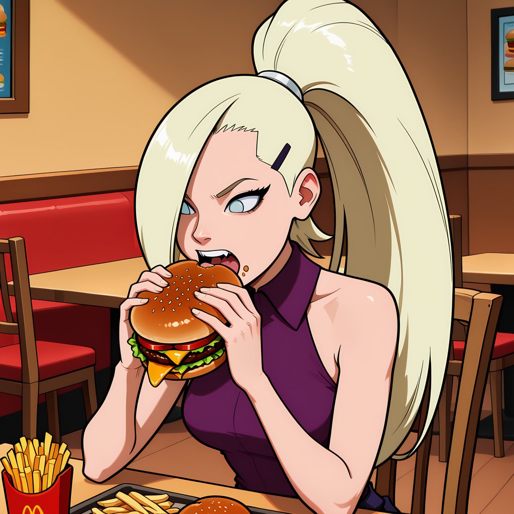 Long platinum-blonde hair,  pulled back into a high,  straight by ArtAIAlchemy on Tensor.Art