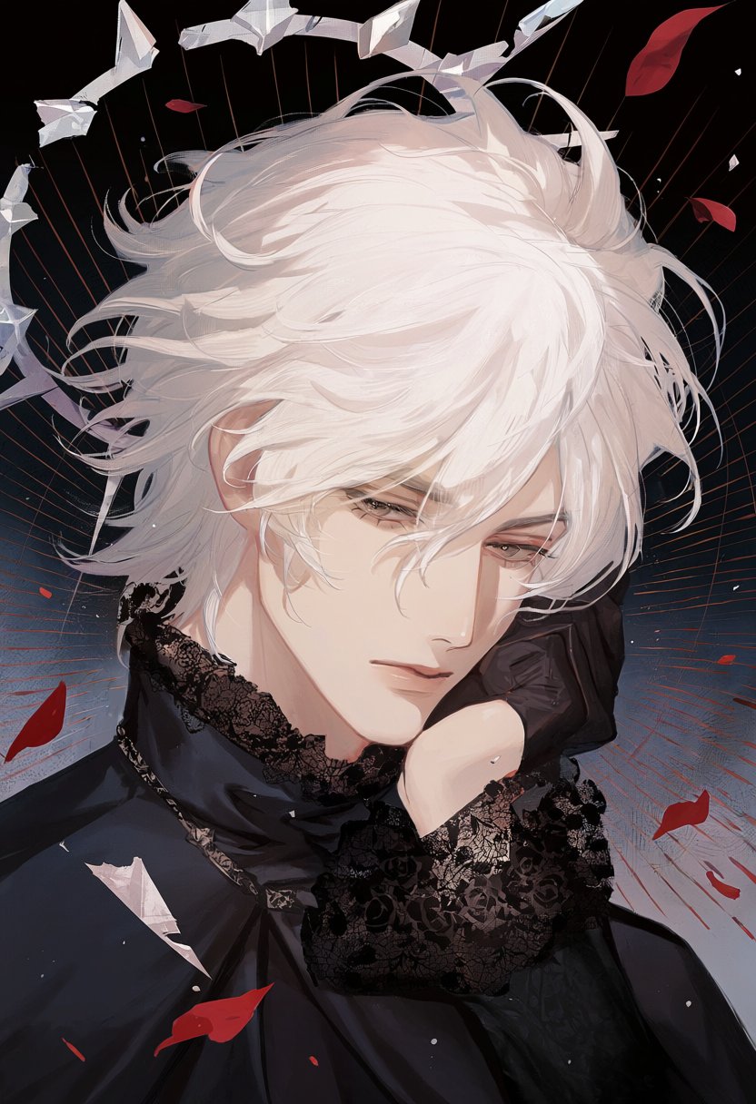 kd1u,  1boy,  rose court angel with white hair by MissFidonyo on Tensor.Art