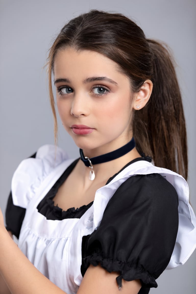Portrait of CartaBestane. She is wearing a maid uniform and a choker,  her hair is in a ponytail by turnbo on Tensor.Art