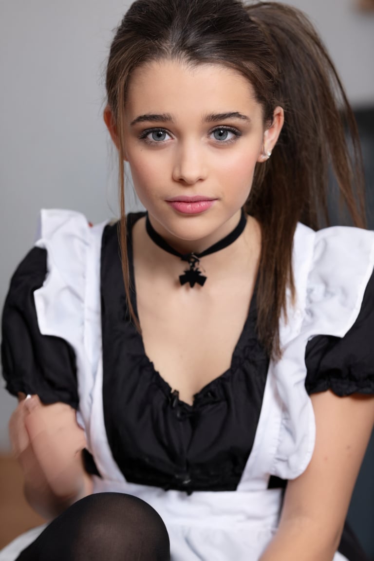 Portrait of CartaBestane. She is wearing a maid outfit and a choker,  her hair is in a ponytail by turnbo on Tensor.Art