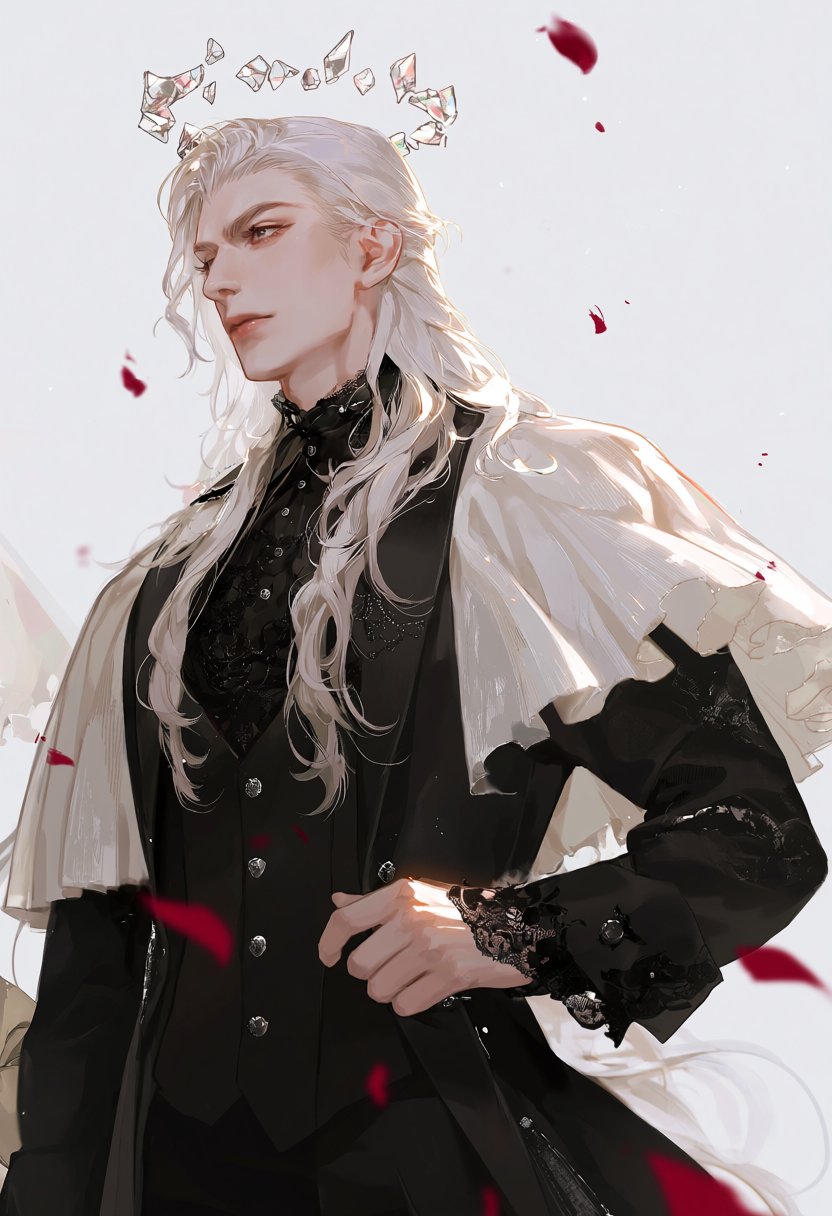 l0bby,  1boy,  rose court angel with white hair by MissFidonyo on Tensor.Art