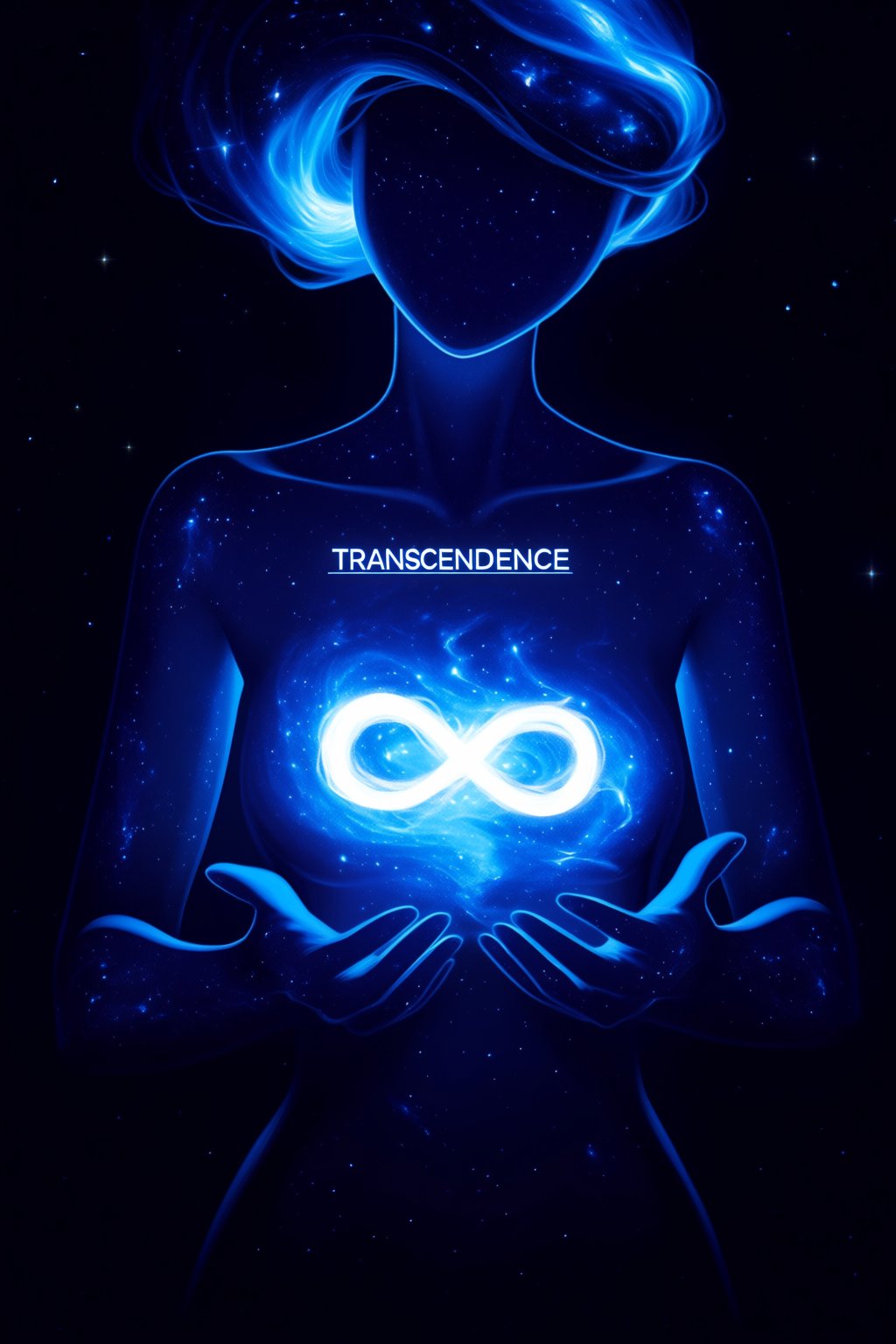 masterpiece,  very aesthetic,  A white glowing text on the woman chest saying "TRANSCENDENCE" by Zaey on Tensor.Art