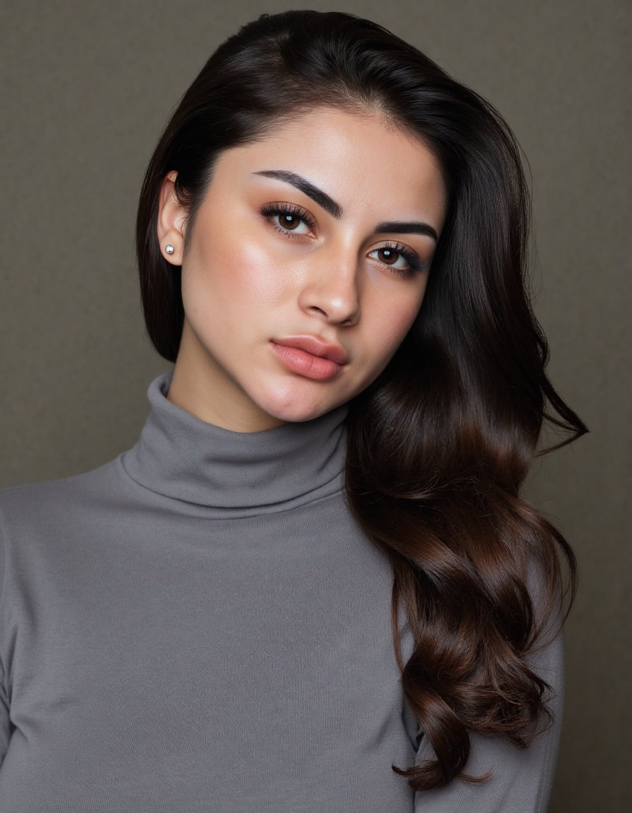 A close-up editorial fashion portrait of Nadien_May,  a young female model,  tightly framed to include only her face by we...