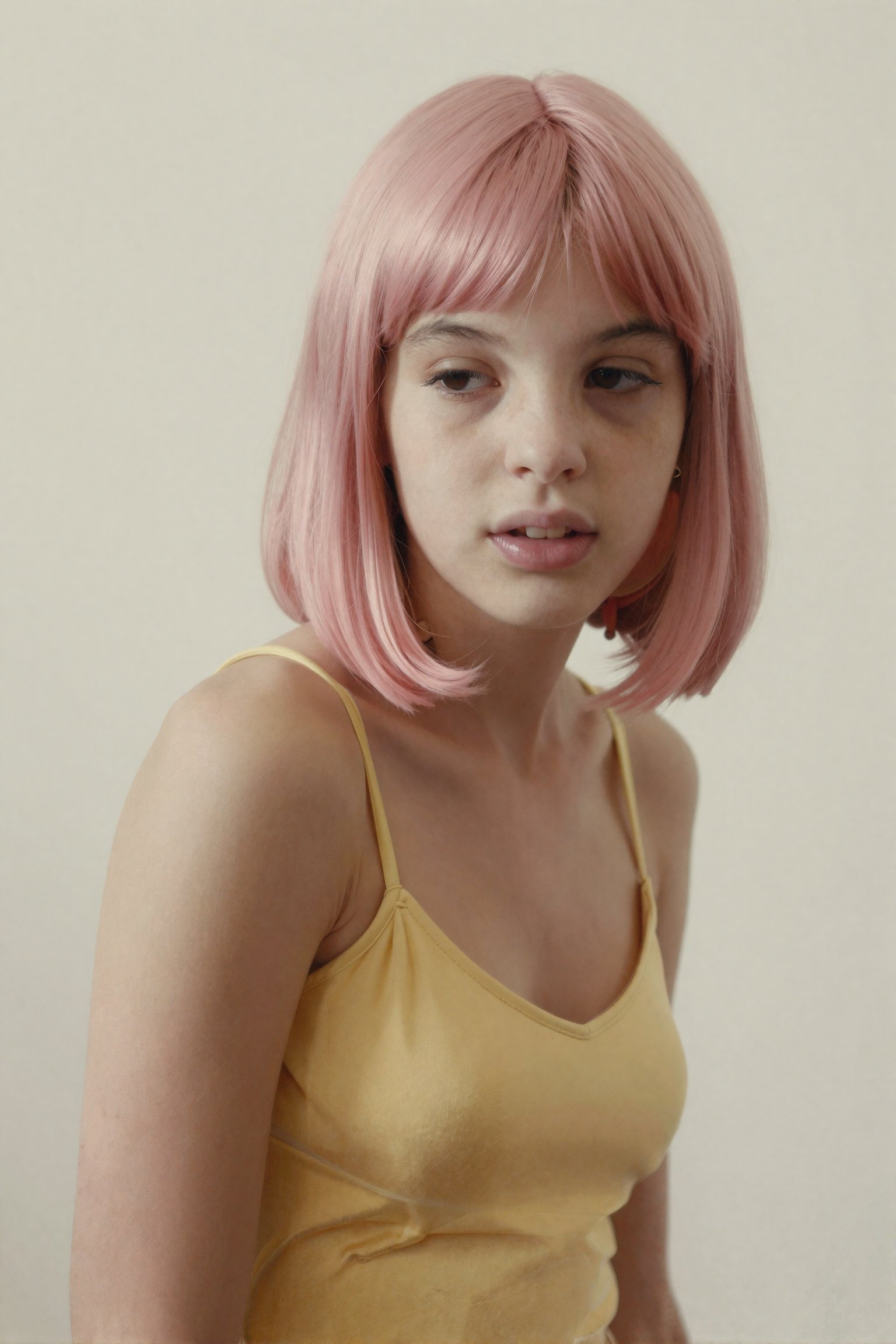 The image depicts a teen girl with an unnervingly slender build and an elongated head-to-body ratio that accentuates her e...