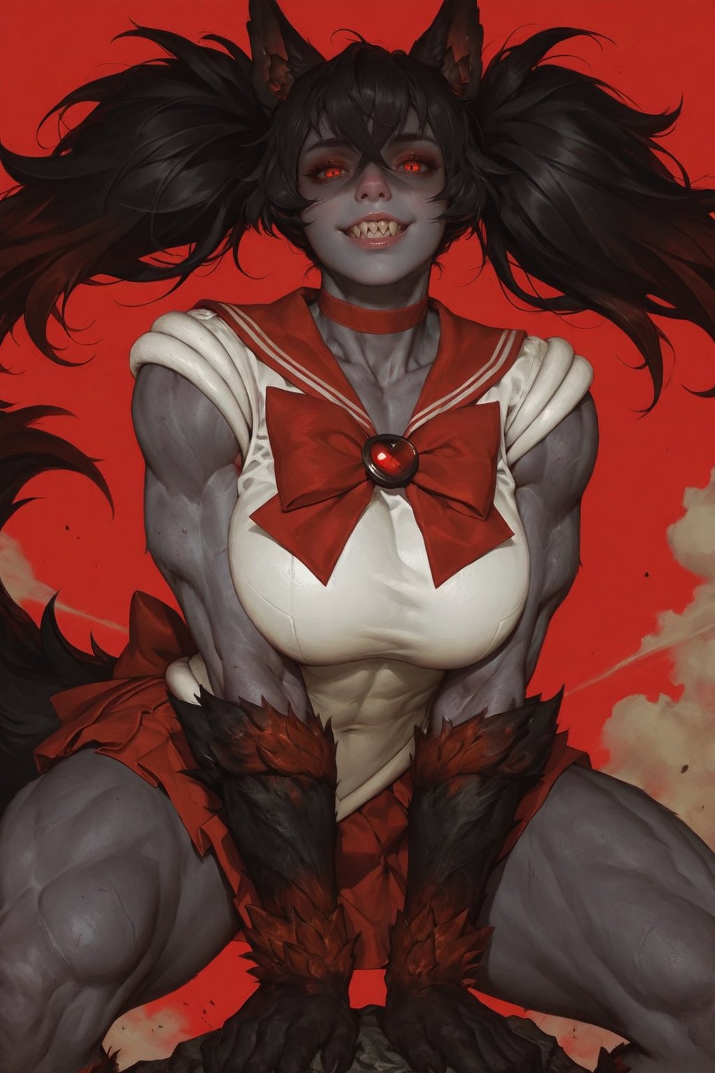 (Furry arms and legs,  grey skin,  black and red fur) by Madre_Mor on Tensor.Art