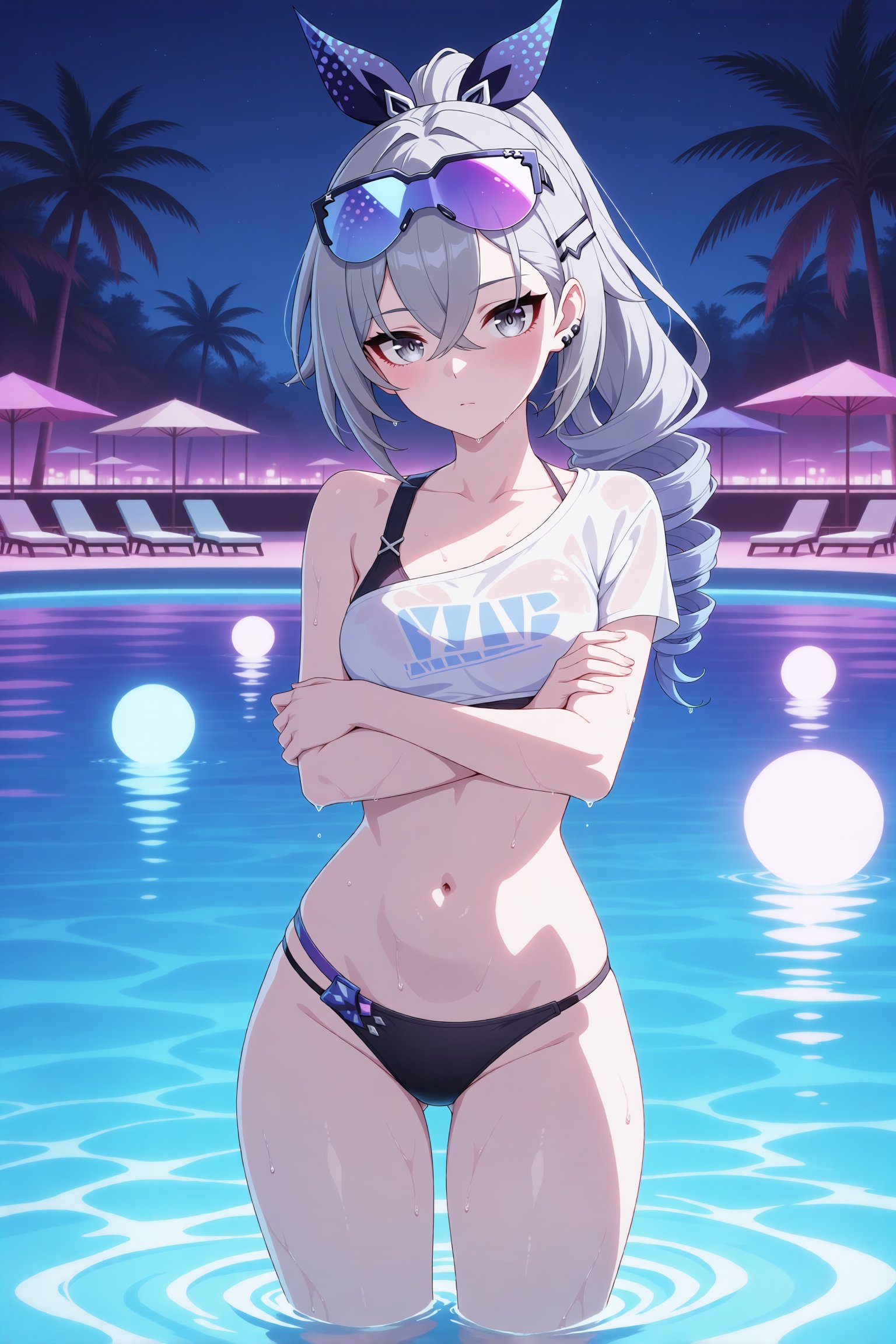 silver wolf \(honkai: star rail\),  drill ponytail,  single-shoulder shirt by NukeA.I on Tensor.Art