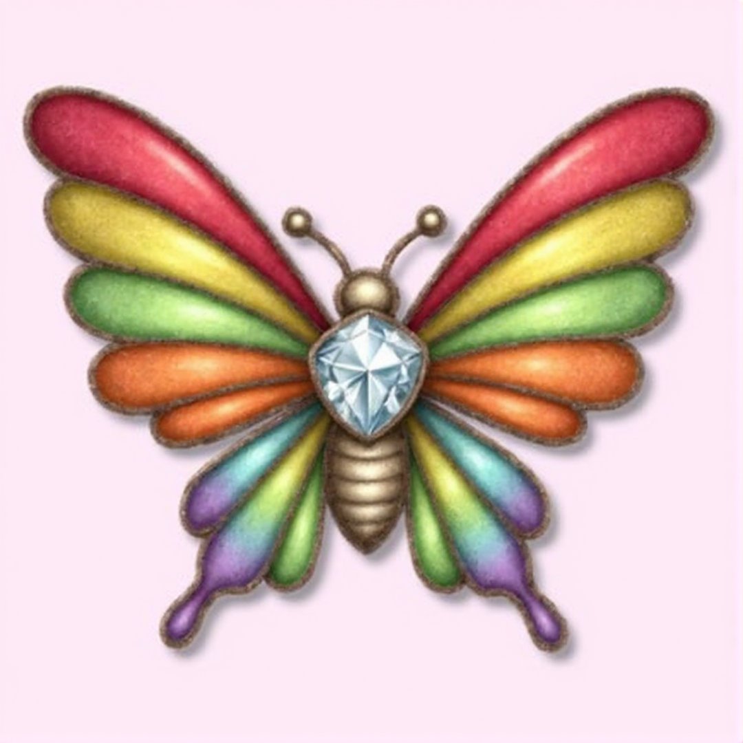 The image features an illustration of a vibrant,  colorful butterfly with wings that display a spectrum of colors,  includ...