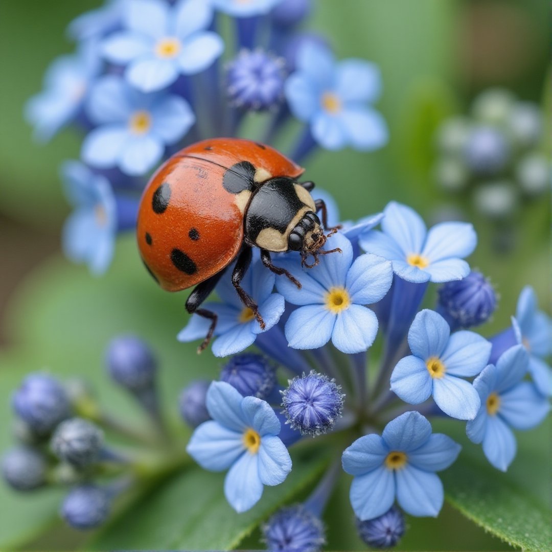 A tender ladybug among blue flowers by Mar on Tensor.Art