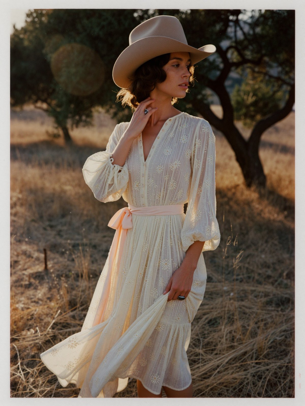 An authentic amateur analogue photograph from 1975-1977,  recreating this exact woman and pose,  a slender 27-year-old boh...