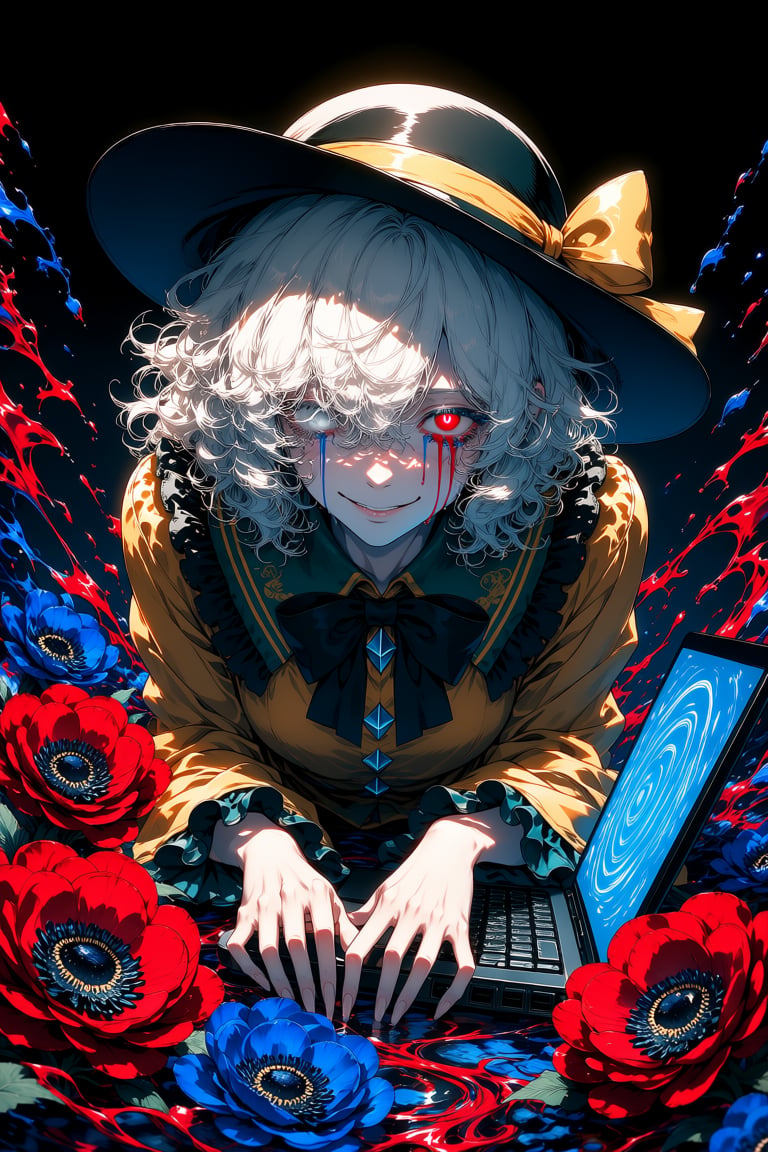 komeiji koishi in a haunting,  surreal composition dominated by vivid contrasts of red,  blue by Shopon_skp on Tensor.Art