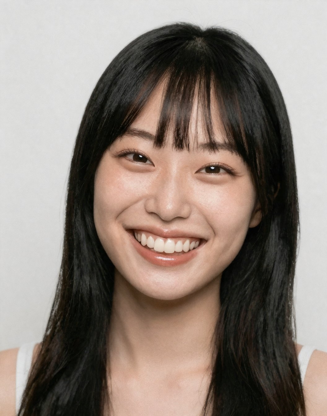 hana,  1woman,  bangs Pose: tilting head Expression: Cheerful and energetic laugh by user_693186431694192228 on Tensor.Art