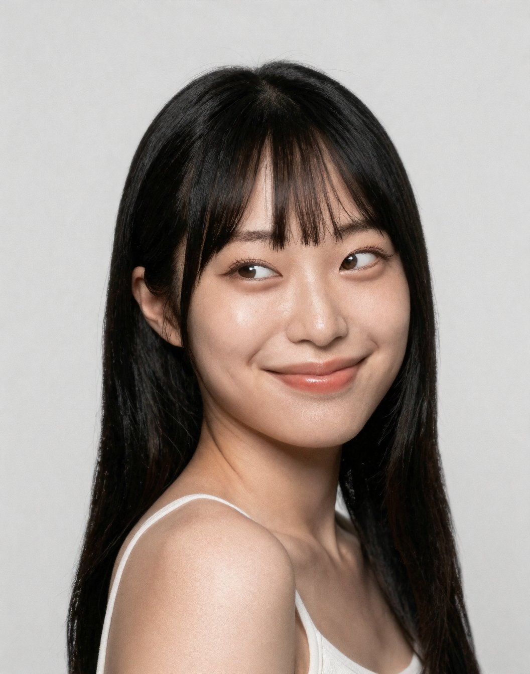 hana,  1woman,  bangs Pose: tilting head Expression: smile by user_693186431694192228 on Tensor.Art