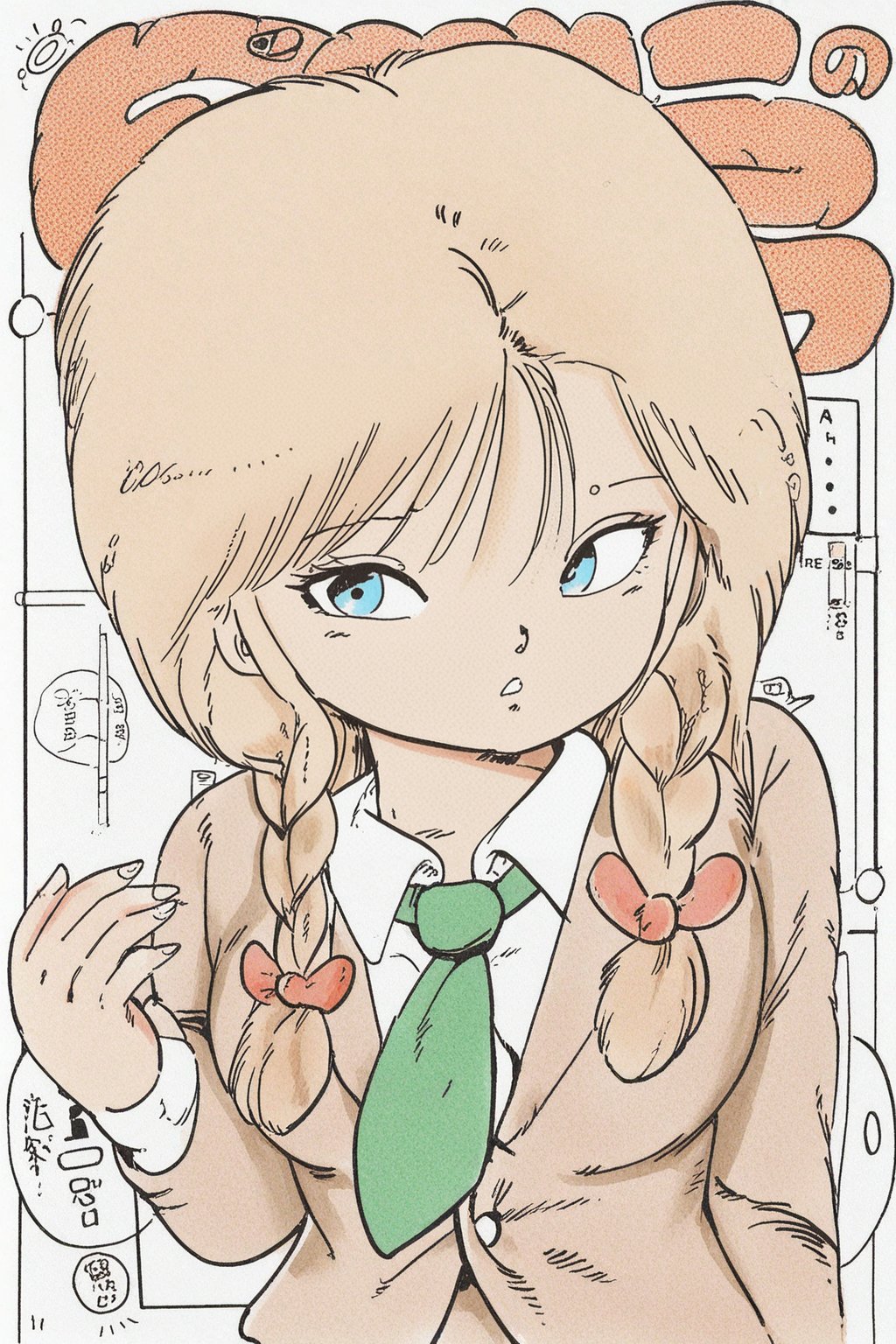 (AkiArt),  1girl with blonde hair and blue eyes in a cute solo pose,  looking directly at the viewer. She is wearing a sch...