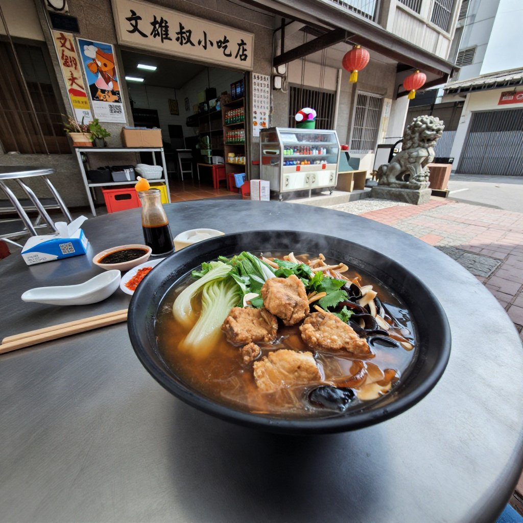 超寫實美食攝影,  台灣傳統土魠魚羹（Mackerel Stew Soup）,  盛裝於大型深口陶瓷碗中 by CuteQ2025 on Tensor.Art
