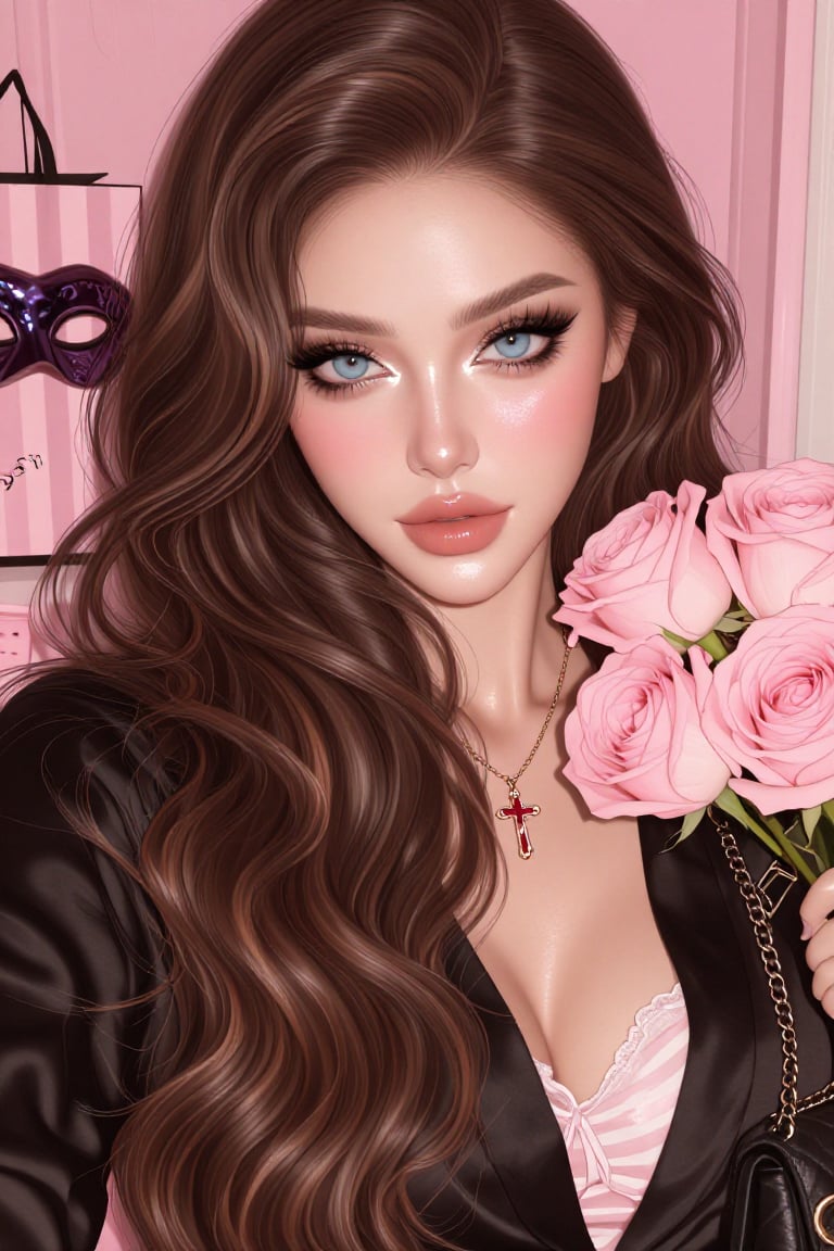 A stunning close-up portrait of an impossibly beautiful young woman with an ultra-glamorous Victoria's Secret model aesthe...