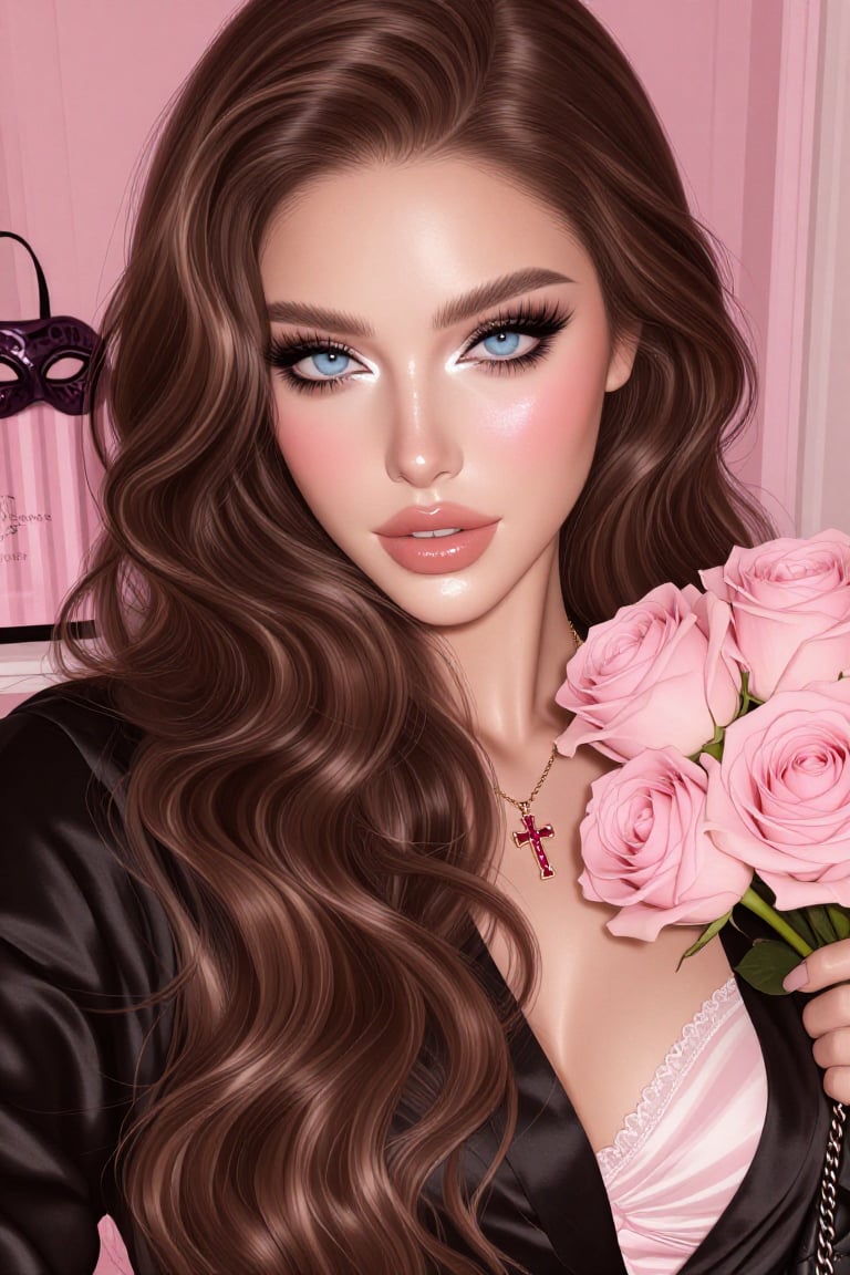 A stunning close-up portrait of an impossibly beautiful young woman with an ultra-glamorous Victoria's Secret model aesthe...