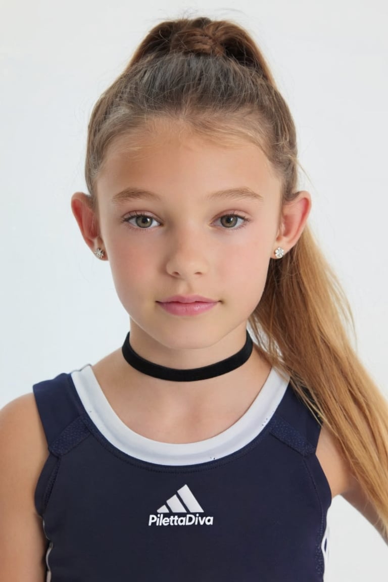 Portrait of a young girl PilettaDiva. She is wearing a tennis uniform and a choker,  her hair is in a ponytail. by turnbo...