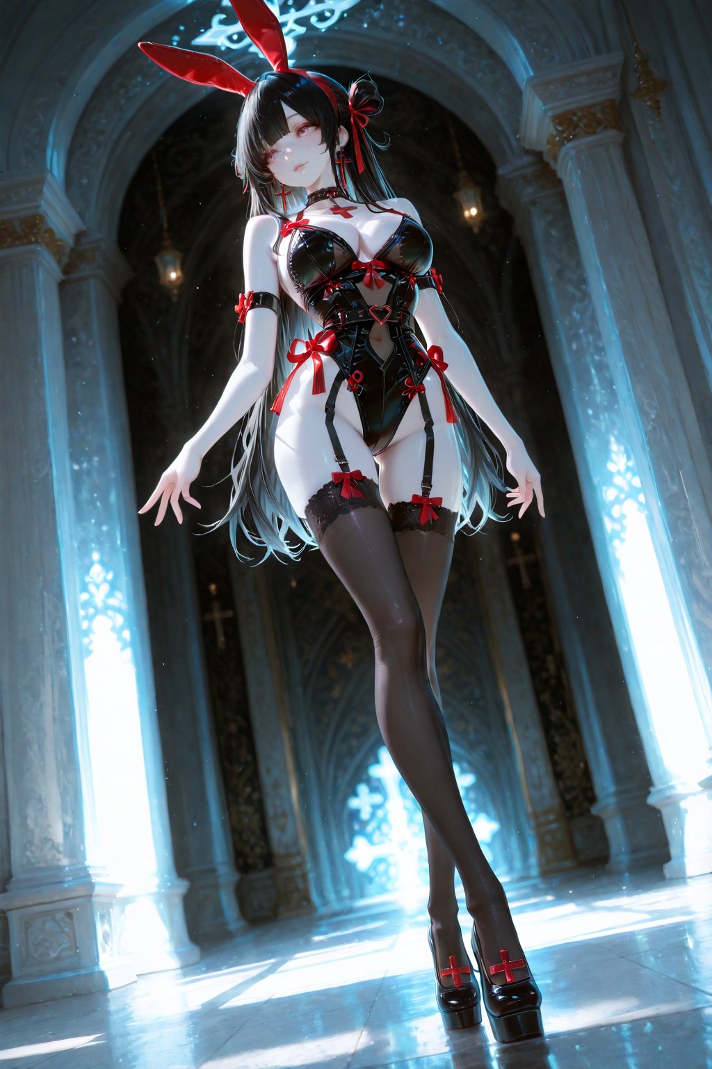 Tsukino Himeko,  a Gothic-style cute idol girl,  with black hair that gradients from pink to red by kagenari  on Tensor.Art