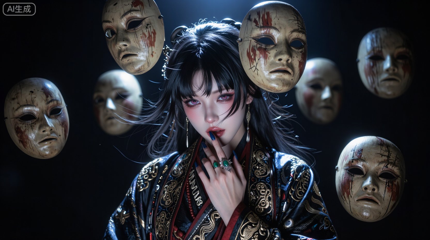 一位充满**病娇、神秘与灵异戏剧感的东方幻想少女（mysterious gothic eastern girl,  spirit medium,  haunted beauty）** by Sayid on Tensor.Art