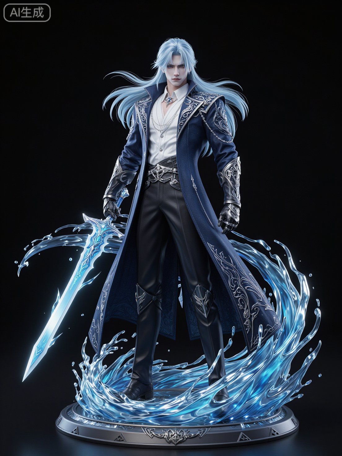 CG,  3D,  A high-detail 3D render of a handsome male high elf warrior with pale blue skin by Sayid on Tensor.Art