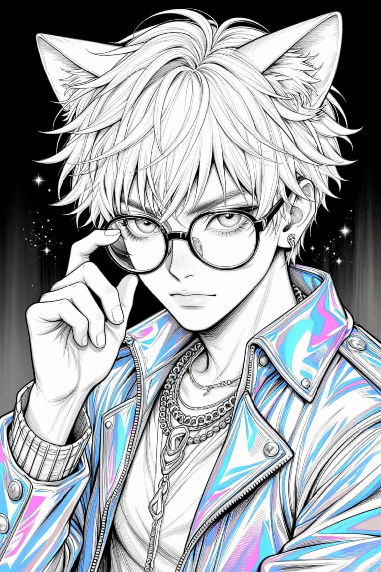 The image depicts a character with white,  spiky hair and cat-like ears,  wearing large by Official SketchZa on Tensor.Art