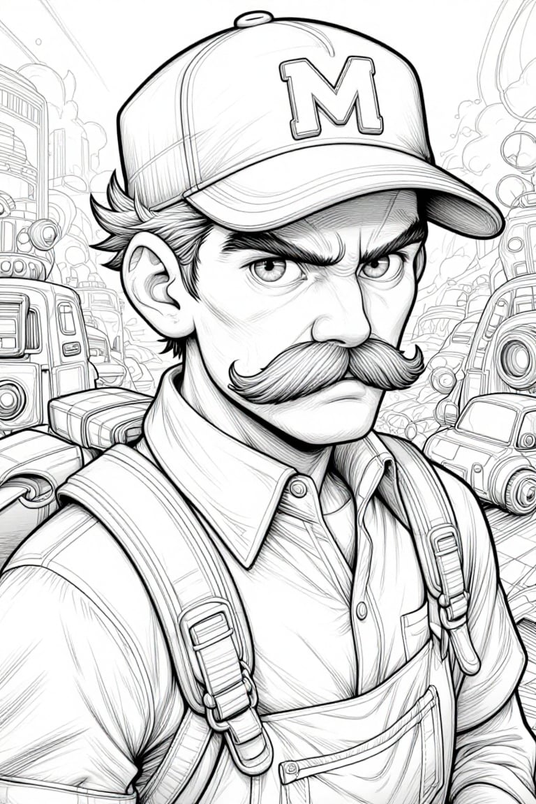 The image depicts a character wearing a cap with a large "M" logo on the front. The character has a prominent mustache and...