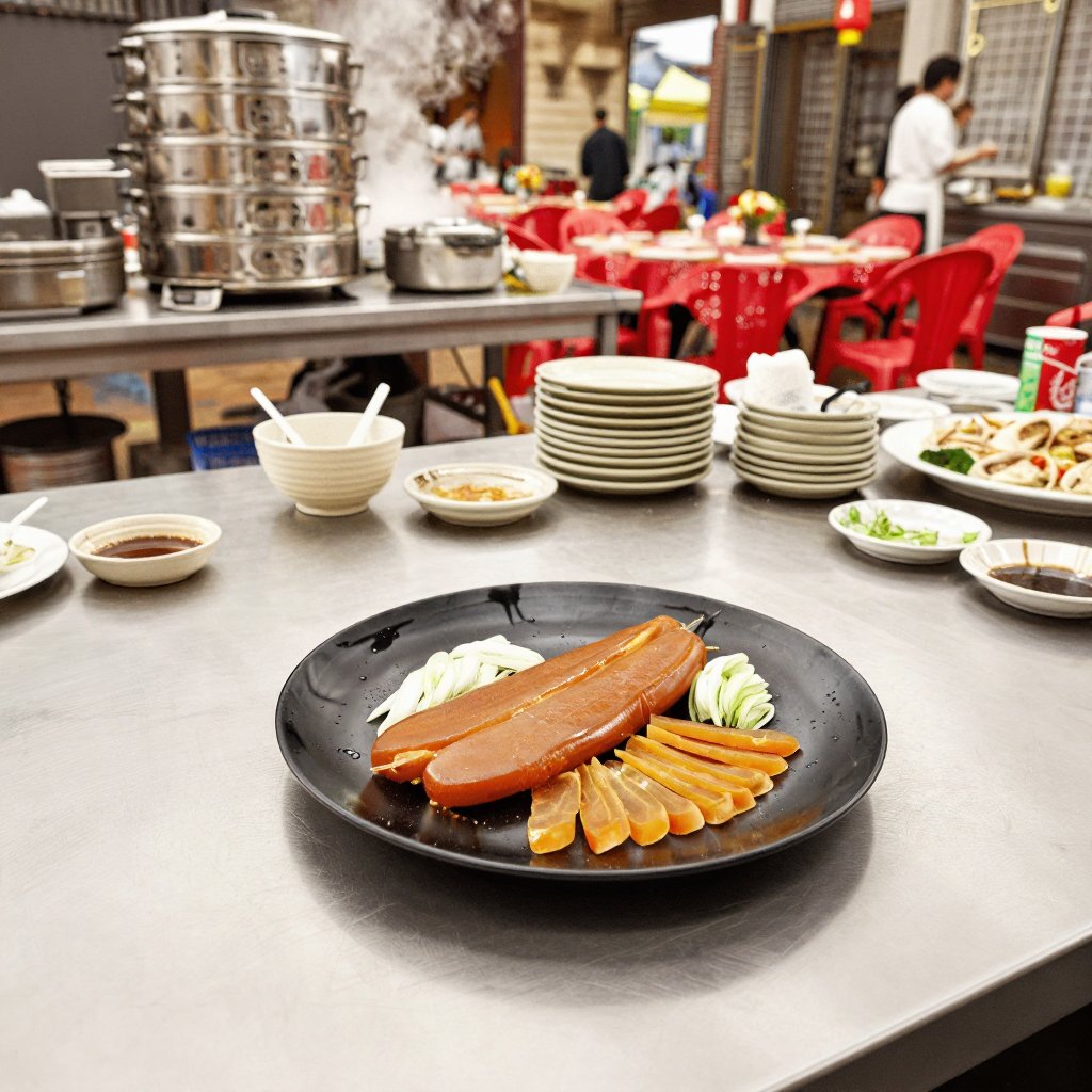 Ultra-realistic food photography,  a whole premium Taiwanese wild mullet roe and neatly sliced mullet roe arranged on an e...