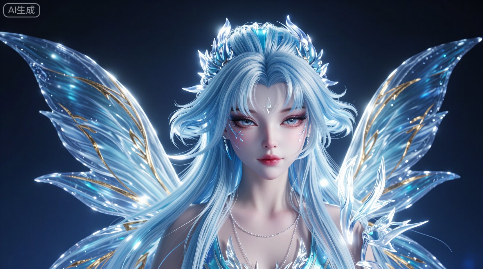 3D游戏设计,  一个冷艳雪妖,  冰蓝色的头发 by Sayid on Tensor.Art