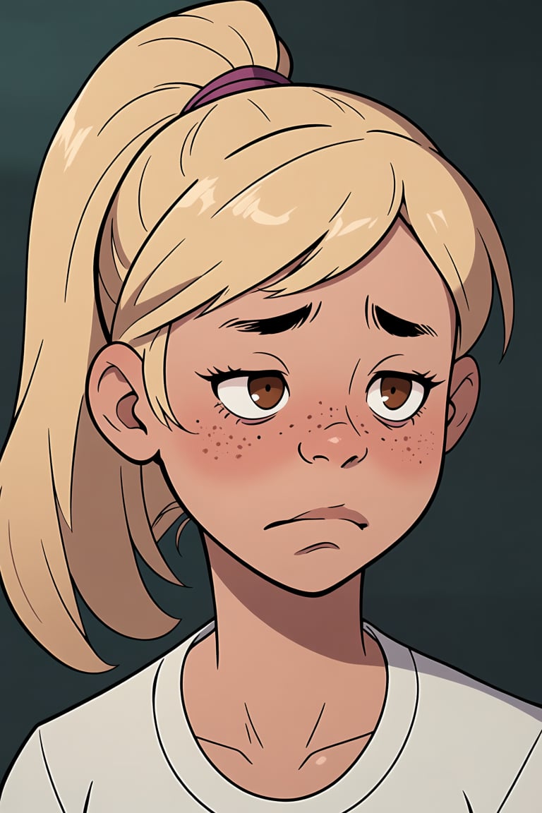 Rtoon,  photo of a 20 years old girl with brown shiny eyes,  blonde hair in a ponytail by Oliver DR on Tensor.Art