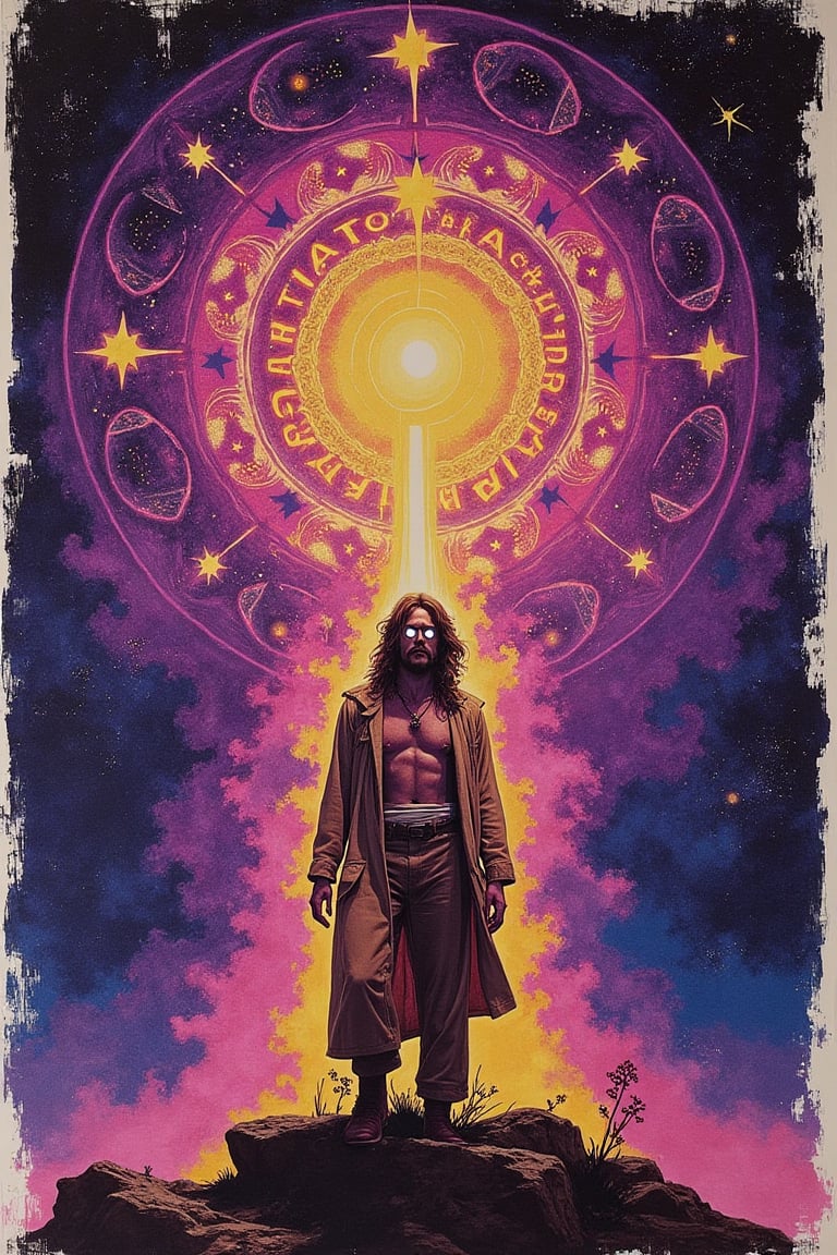 Electric Prophet,  1970 psychedelic-mystic cult-film poster,  hand-painted illustration style by Frazz99 on Tensor.Art