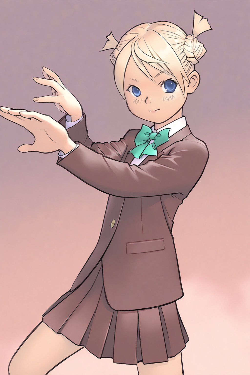 (HanainuArt),  1girl with blonde hair and blue eyes in a cute solo pose,  looking directly at the viewer. She is wearing a...