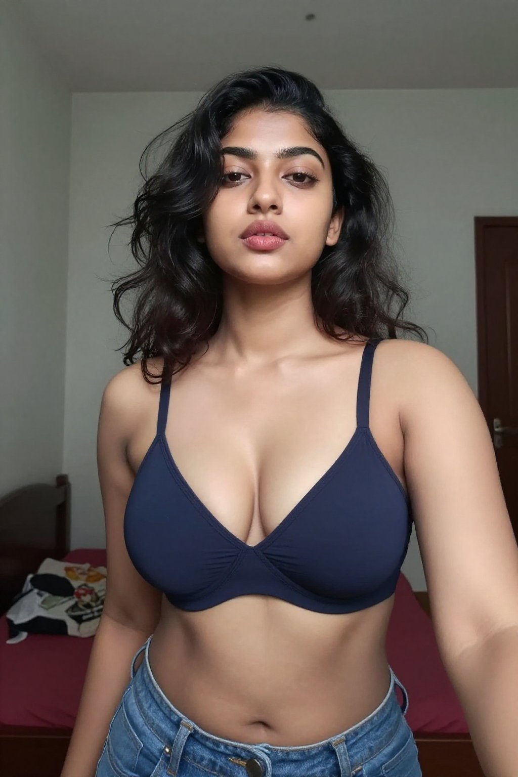 18yo mallu cute girl taking hot selfie of her lips and boobs,  underboobs,  face in frame by LoRa Factory on Tensor.Art