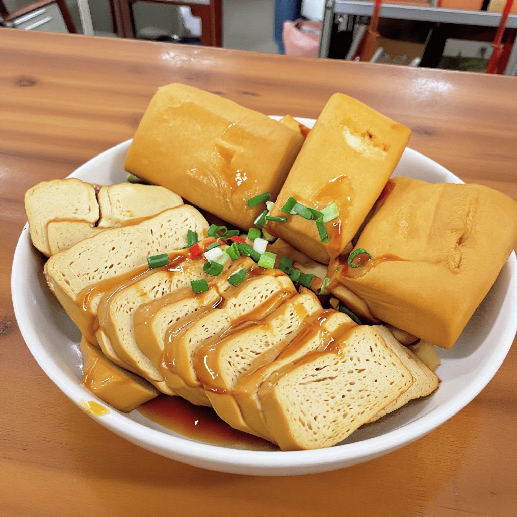 Traditional Taiwanese yellow dougan (pressed dried tofu),  authentic Taiwanese market-style soybean food,  natural golden-...