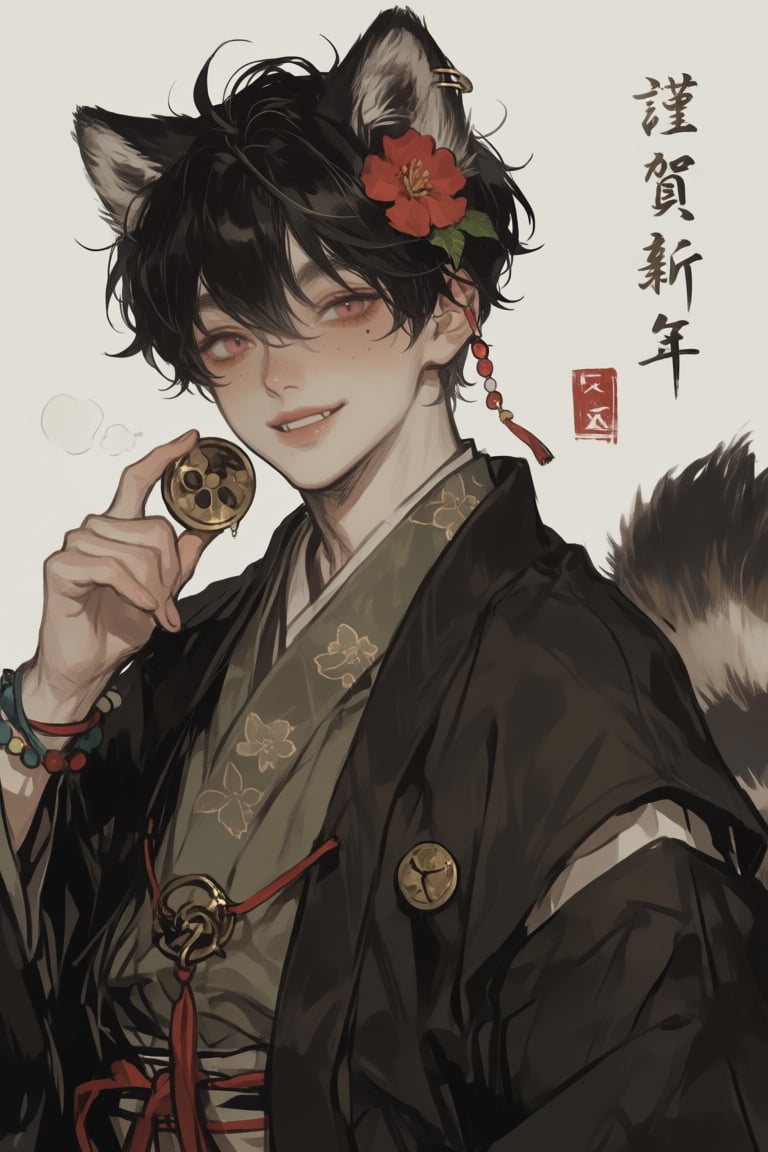 male,  tanuki_ears,  fluffy_black_hair by PinkCotton 🎐 on Tensor.Art