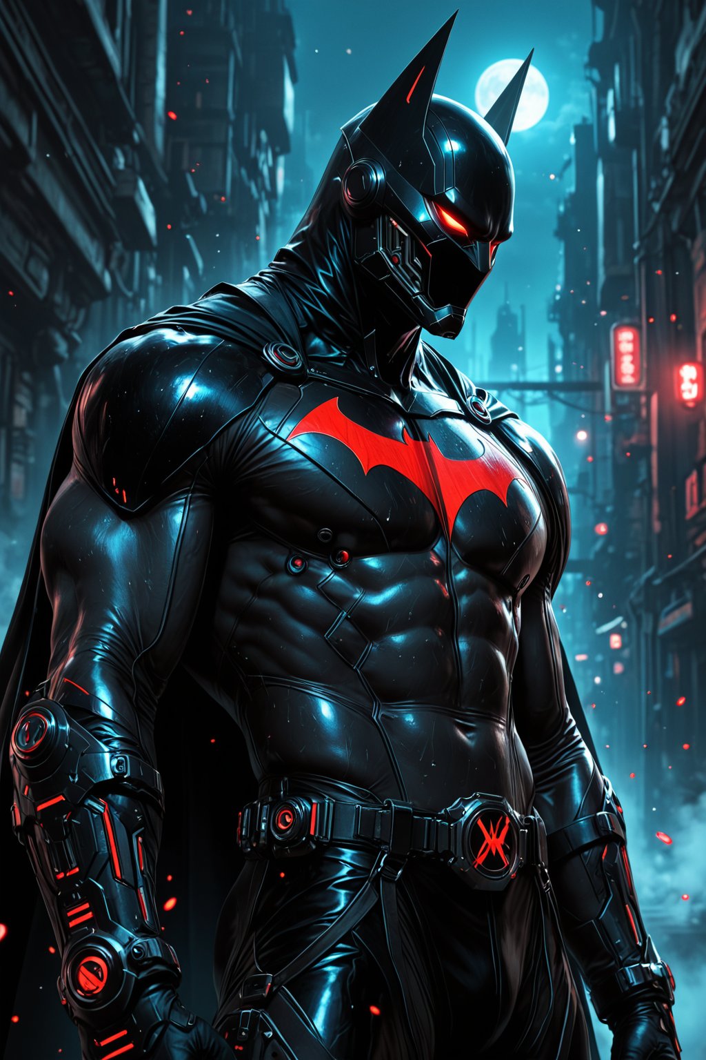 ........... 1 male,  Batman Beyond in futuristic armor,  neon white bat emblem glowing by *Devin* on Tensor.Art
