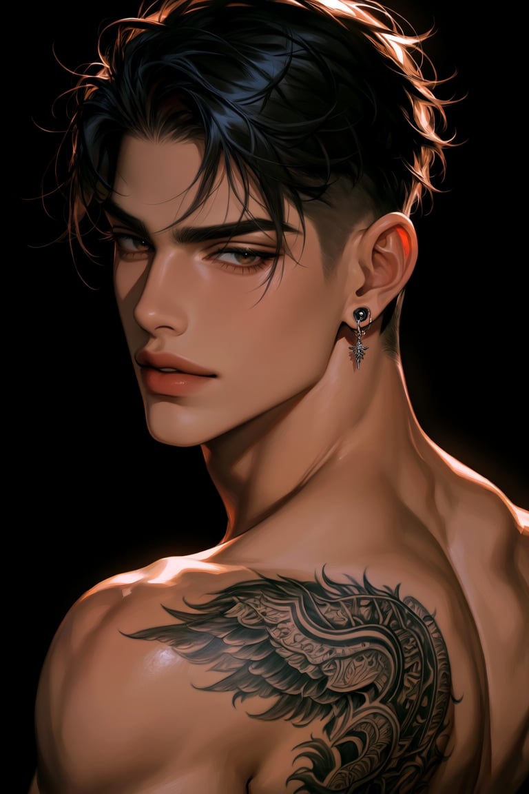 A highly detailed,  digital portrait of an attractive young man with sharp,  masculine facial features by Nini on Tensor.Art