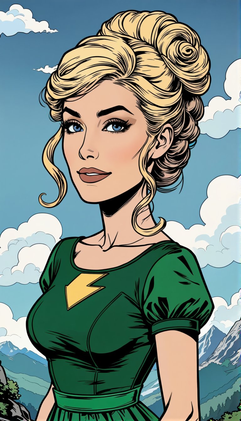 Comic character Enchantress,  line art with thick ink outlines,  green hero dress attire by VisionBlue on Tensor.Art