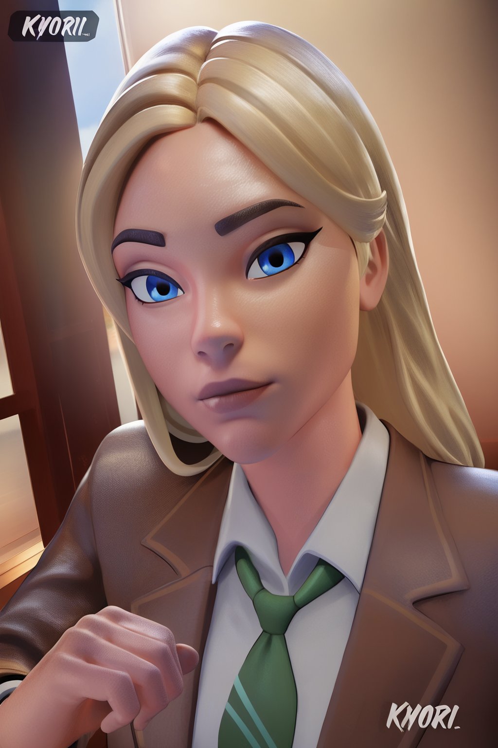 (Kyori17Art,  3d),  1girl with blonde hair and blue eyes in a cute solo pose by MasteRaccoonMan on Tensor.Art